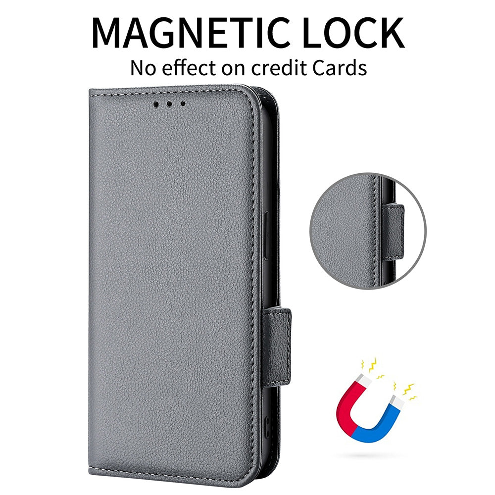 Litchi Texture PU Leather Stand Wallet Case Well-protected Double Magnetic Clasp Drop-proof Flip Cover for Oppo Reno6 5G