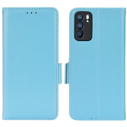 Litchi Texture PU Leather Stand Wallet Case Well-protected Double Magnetic Clasp Drop-proof Flip Cover for Oppo Reno6 5G