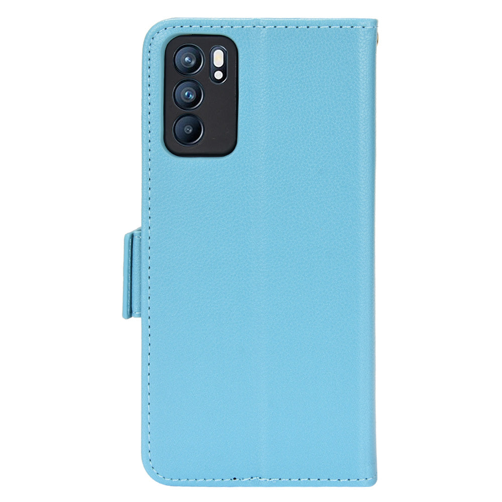 Litchi Texture PU Leather Stand Wallet Case Well-protected Double Magnetic Clasp Drop-proof Flip Cover for Oppo Reno6 5G