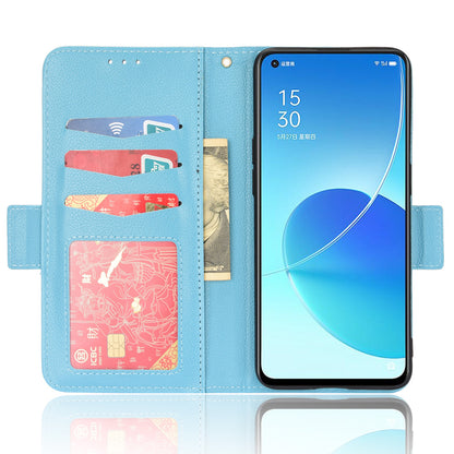 Litchi Texture PU Leather Stand Wallet Case Well-protected Double Magnetic Clasp Drop-proof Flip Cover for Oppo Reno6 5G