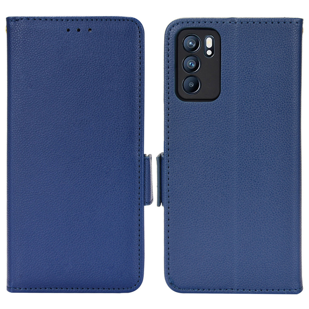 Litchi Texture PU Leather Stand Wallet Case Well-protected Double Magnetic Clasp Drop-proof Flip Cover for Oppo Reno6 5G