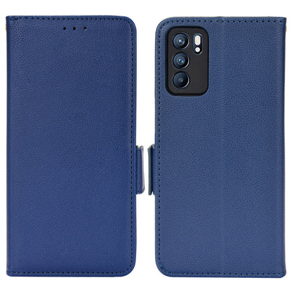 Litchi Texture PU Leather Stand Wallet Case Well-protected Double Magnetic Clasp Drop-proof Flip Cover for Oppo Reno6 5G