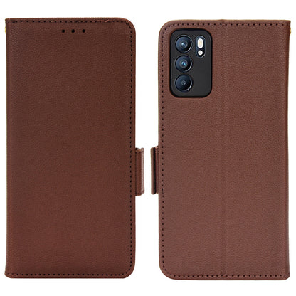 Litchi Texture PU Leather Stand Wallet Case Well-protected Double Magnetic Clasp Drop-proof Flip Cover for Oppo Reno6 5G