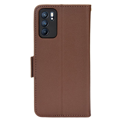 Litchi Texture PU Leather Stand Wallet Case Well-protected Double Magnetic Clasp Drop-proof Flip Cover for Oppo Reno6 5G