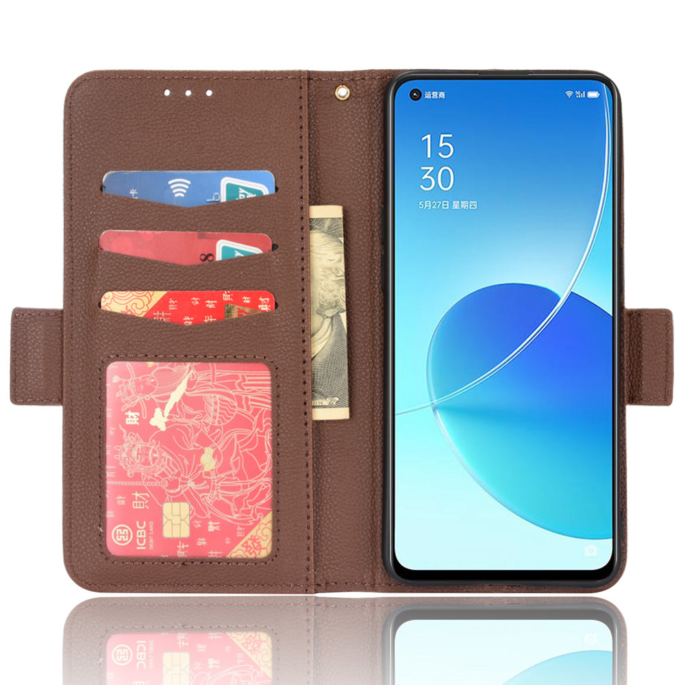 Litchi Texture PU Leather Stand Wallet Case Well-protected Double Magnetic Clasp Drop-proof Flip Cover for Oppo Reno6 5G