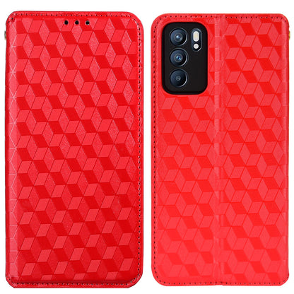 Imprinting 3D Rhombus Pattern Case Full Protection PU Leather Cover + Inner TPU Phone Case with Stand Wallet for Oppo Reno6 5G