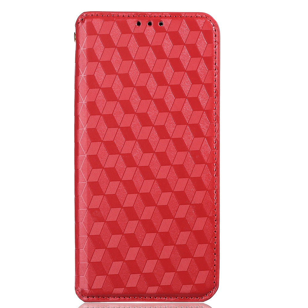 Imprinting 3D Rhombus Pattern Case Full Protection PU Leather Cover + Inner TPU Phone Case with Stand Wallet for Oppo Reno6 5G