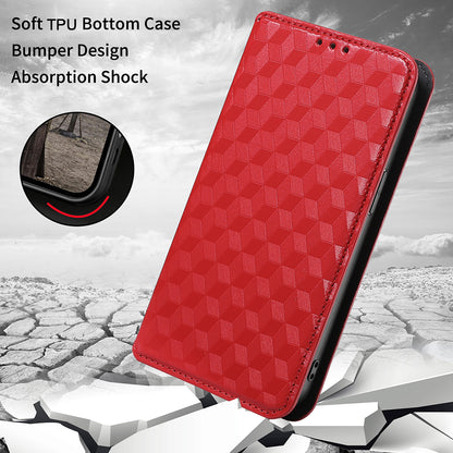 Imprinting 3D Rhombus Pattern Case Full Protection PU Leather Cover + Inner TPU Phone Case with Stand Wallet for Oppo Reno6 5G