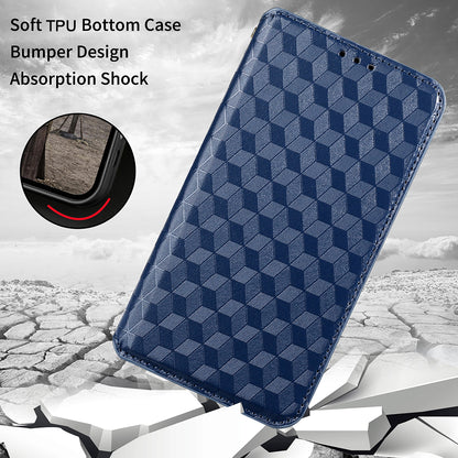 Imprinting 3D Rhombus Pattern Case Full Protection PU Leather Cover + Inner TPU Phone Case with Stand Wallet for Oppo Reno6 5G