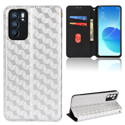 Imprinting 3D Rhombus Pattern Case Full Protection PU Leather Cover + Inner TPU Phone Case with Stand Wallet for Oppo Reno6 5G