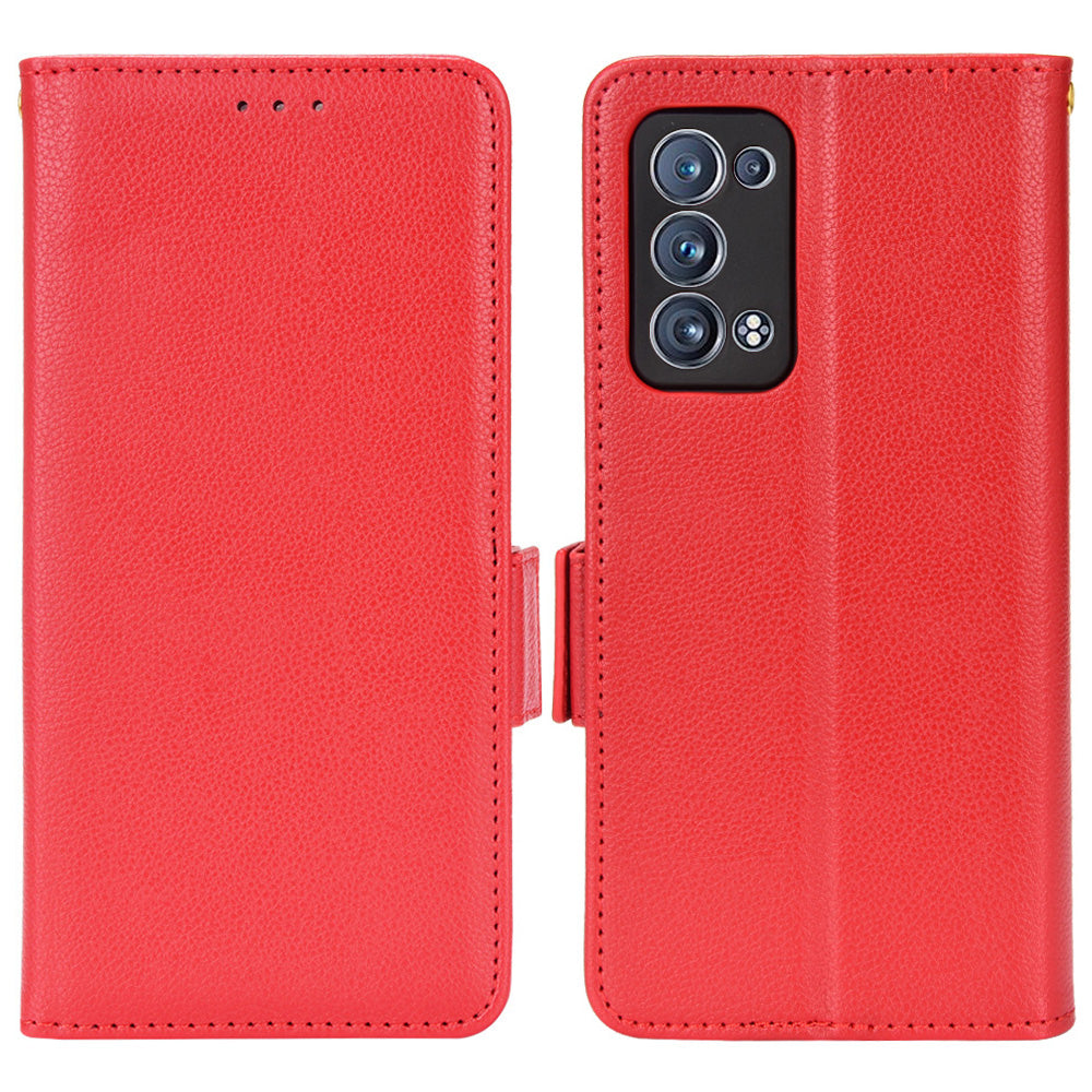 Well-protected Double Magnetic Clasp Litchi Texture PU Leather Stand Wallet Case Shell for Oppo Reno6 Pro+ 5G/Reno6 Pro 5G (Snapdragon)