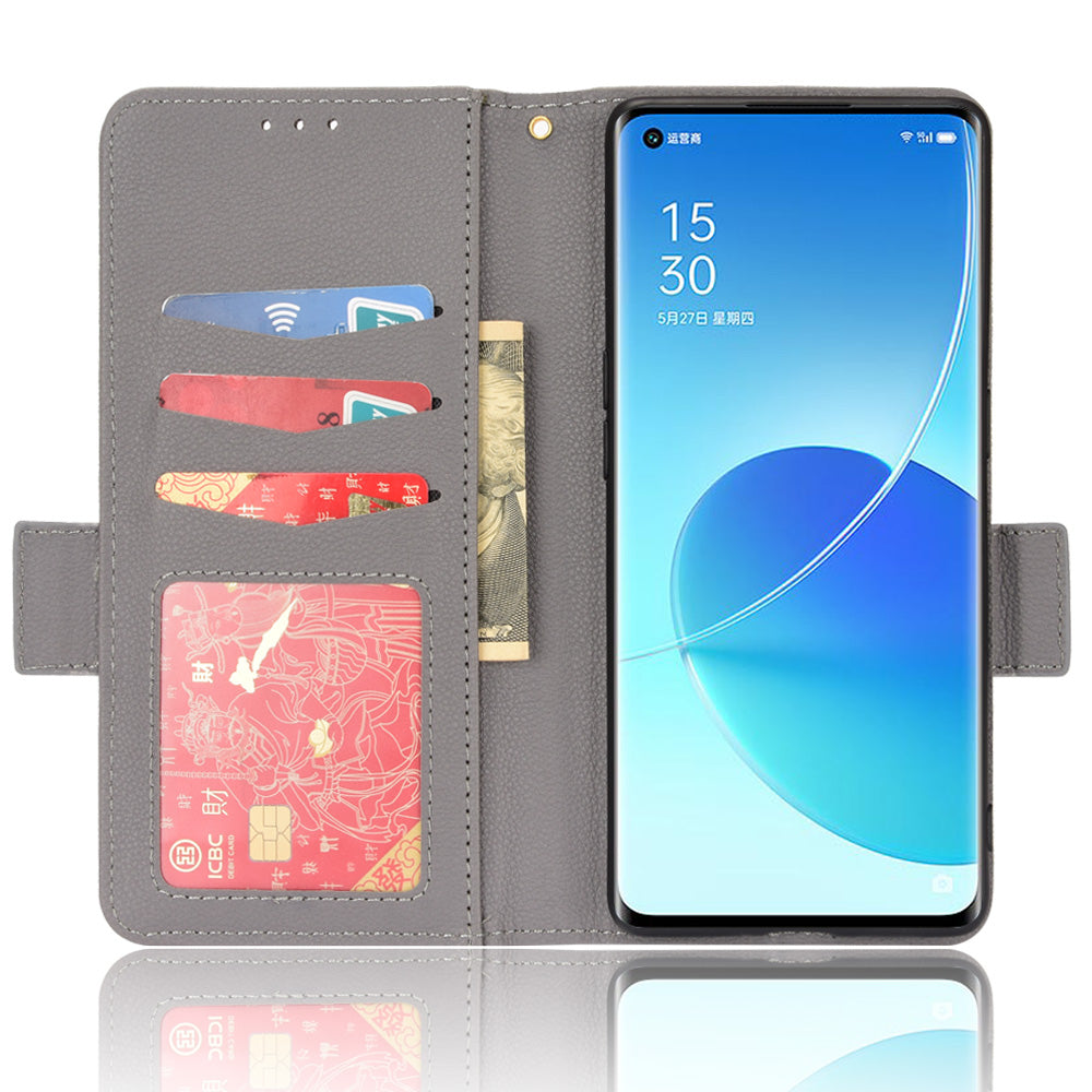 Well-protected Double Magnetic Clasp Litchi Texture PU Leather Stand Wallet Case Shell for Oppo Reno6 Pro+ 5G/Reno6 Pro 5G (Snapdragon)