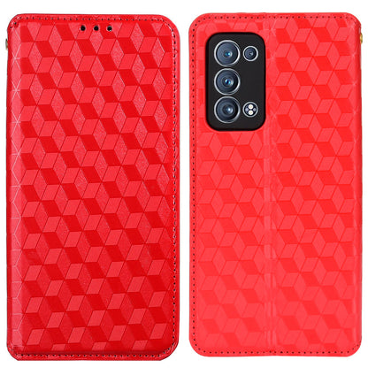 Imprinting 3D Rhombus Pattern Stand Wallet Leather Case Magnetic Auto Closing Phone Cover for Oppo Reno6 Pro+ 5G/Reno6 Pro 5G (Snapdragon)