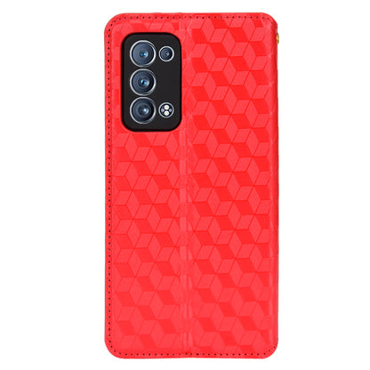 Imprinting 3D Rhombus Pattern Stand Wallet Leather Case Magnetic Auto Closing Phone Cover for Oppo Reno6 Pro+ 5G/Reno6 Pro 5G (Snapdragon)