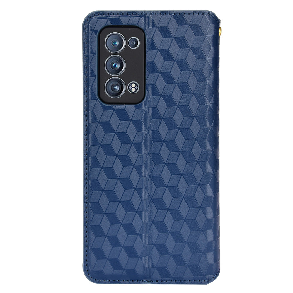 Imprinting 3D Rhombus Pattern Stand Wallet Leather Case Magnetic Auto Closing Phone Cover for Oppo Reno6 Pro+ 5G/Reno6 Pro 5G (Snapdragon)