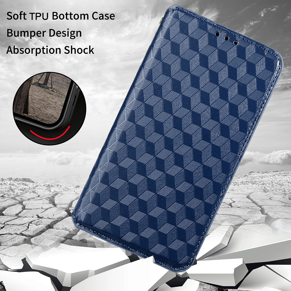 Imprinting 3D Rhombus Pattern Stand Wallet Leather Case Magnetic Auto Closing Phone Cover for Oppo Reno6 Pro+ 5G/Reno6 Pro 5G (Snapdragon)