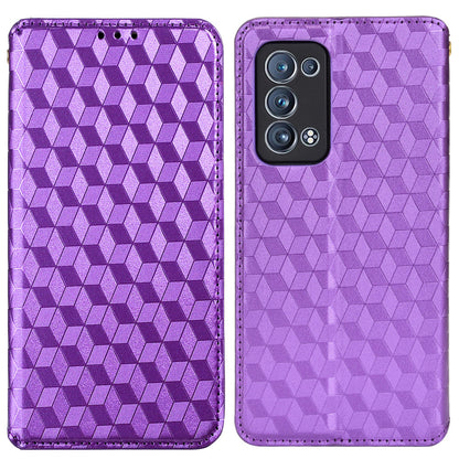 Imprinting 3D Rhombus Pattern Stand Wallet Leather Case Magnetic Auto Closing Phone Cover for Oppo Reno6 Pro+ 5G/Reno6 Pro 5G (Snapdragon)