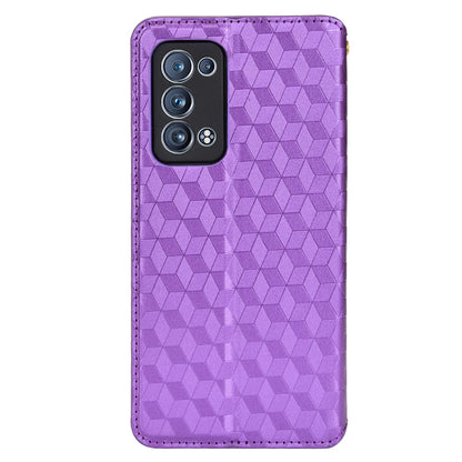 Imprinting 3D Rhombus Pattern Stand Wallet Leather Case Magnetic Auto Closing Phone Cover for Oppo Reno6 Pro+ 5G/Reno6 Pro 5G (Snapdragon)