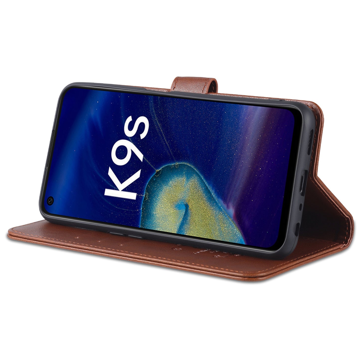 AZNS PU Leather Phone Case Stand Wallet Protective Cover for Oppo K9s/Realme Q3s