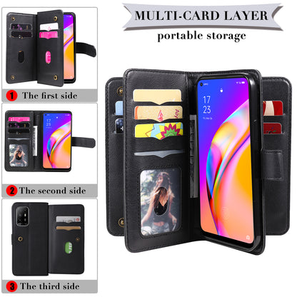 For Oppo A94 5G/F19 Pro+ 5G/Reno5 Z 5G/A95 5G KT Multi-functional Series-1 All-round Protection Stand Design Multi Card Slots Anti-scratch Leather Case with Wallet