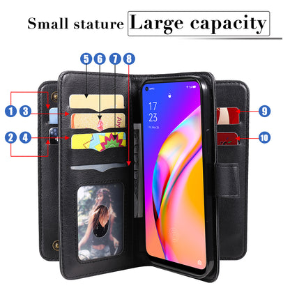 For Oppo A94 5G/F19 Pro+ 5G/Reno5 Z 5G/A95 5G KT Multi-functional Series-1 All-round Protection Stand Design Multi Card Slots Anti-scratch Leather Case with Wallet