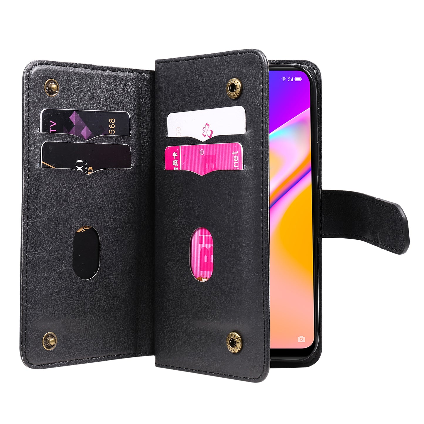 For Oppo A94 5G/F19 Pro+ 5G/Reno5 Z 5G/A95 5G KT Multi-functional Series-1 All-round Protection Stand Design Multi Card Slots Anti-scratch Leather Case with Wallet