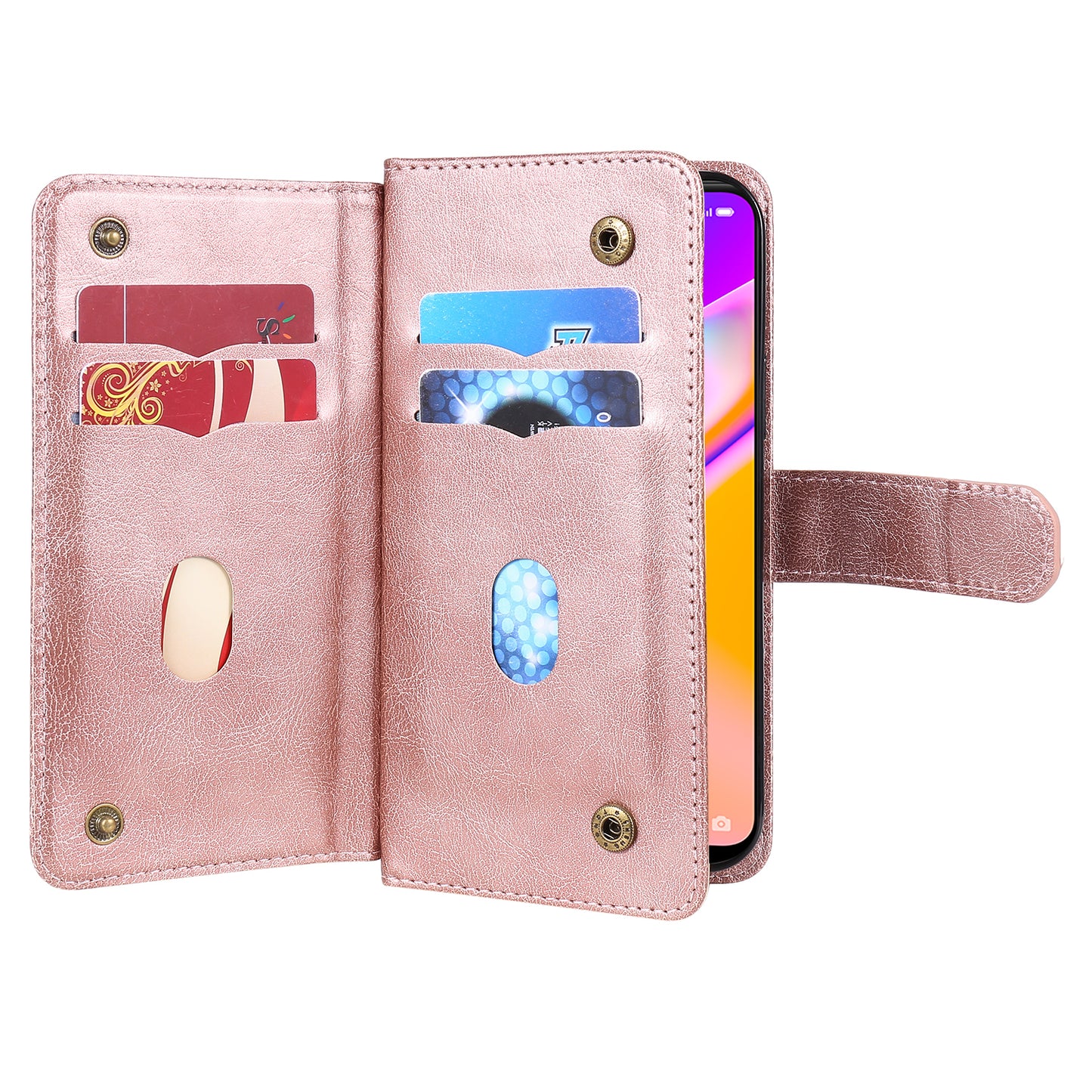 For Oppo A94 5G/F19 Pro+ 5G/Reno5 Z 5G/A95 5G KT Multi-functional Series-1 All-round Protection Stand Design Multi Card Slots Anti-scratch Leather Case with Wallet