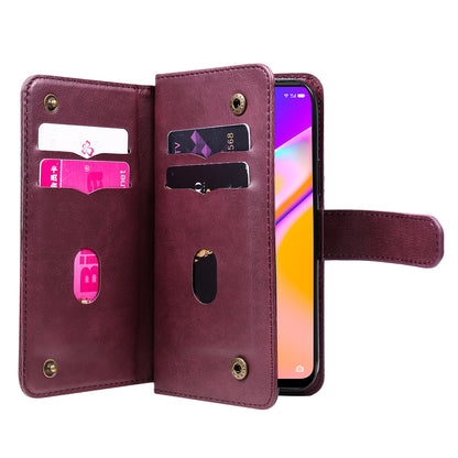 For Oppo A94 5G/F19 Pro+ 5G/Reno5 Z 5G/A95 5G KT Multi-functional Series-1 All-round Protection Stand Design Multi Card Slots Anti-scratch Leather Case with Wallet