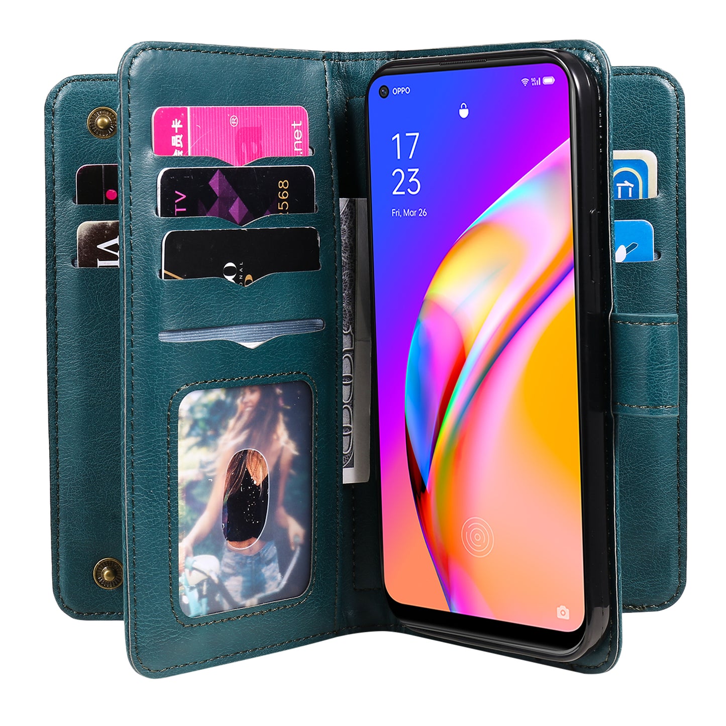 For Oppo A94 5G/F19 Pro+ 5G/Reno5 Z 5G/A95 5G KT Multi-functional Series-1 All-round Protection Stand Design Multi Card Slots Anti-scratch Leather Case with Wallet