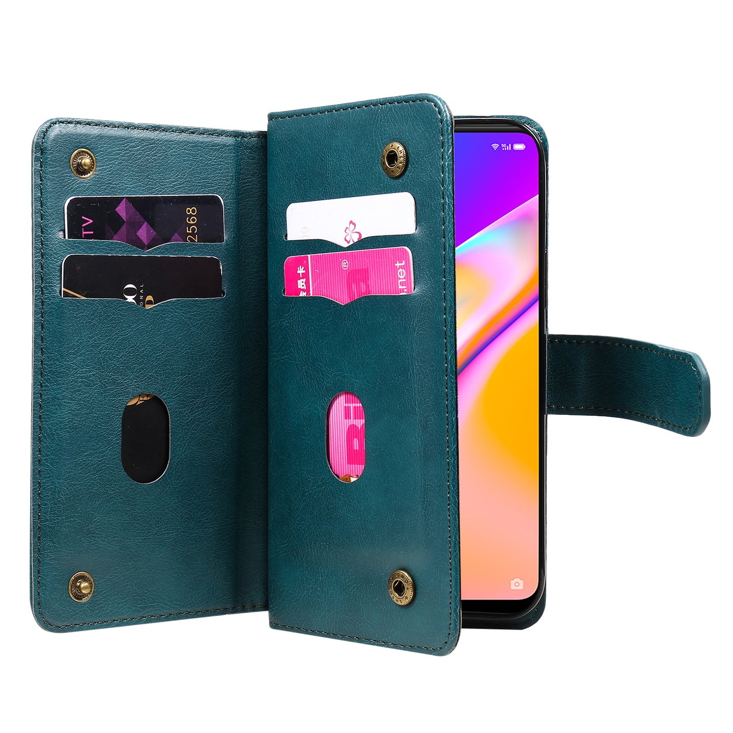 For Oppo A94 5G/F19 Pro+ 5G/Reno5 Z 5G/A95 5G KT Multi-functional Series-1 All-round Protection Stand Design Multi Card Slots Anti-scratch Leather Case with Wallet