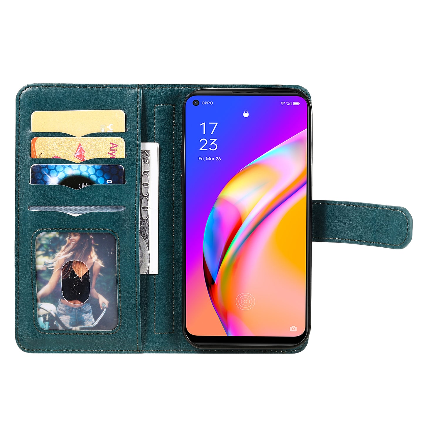 For Oppo A94 5G/F19 Pro+ 5G/Reno5 Z 5G/A95 5G KT Multi-functional Series-1 All-round Protection Stand Design Multi Card Slots Anti-scratch Leather Case with Wallet