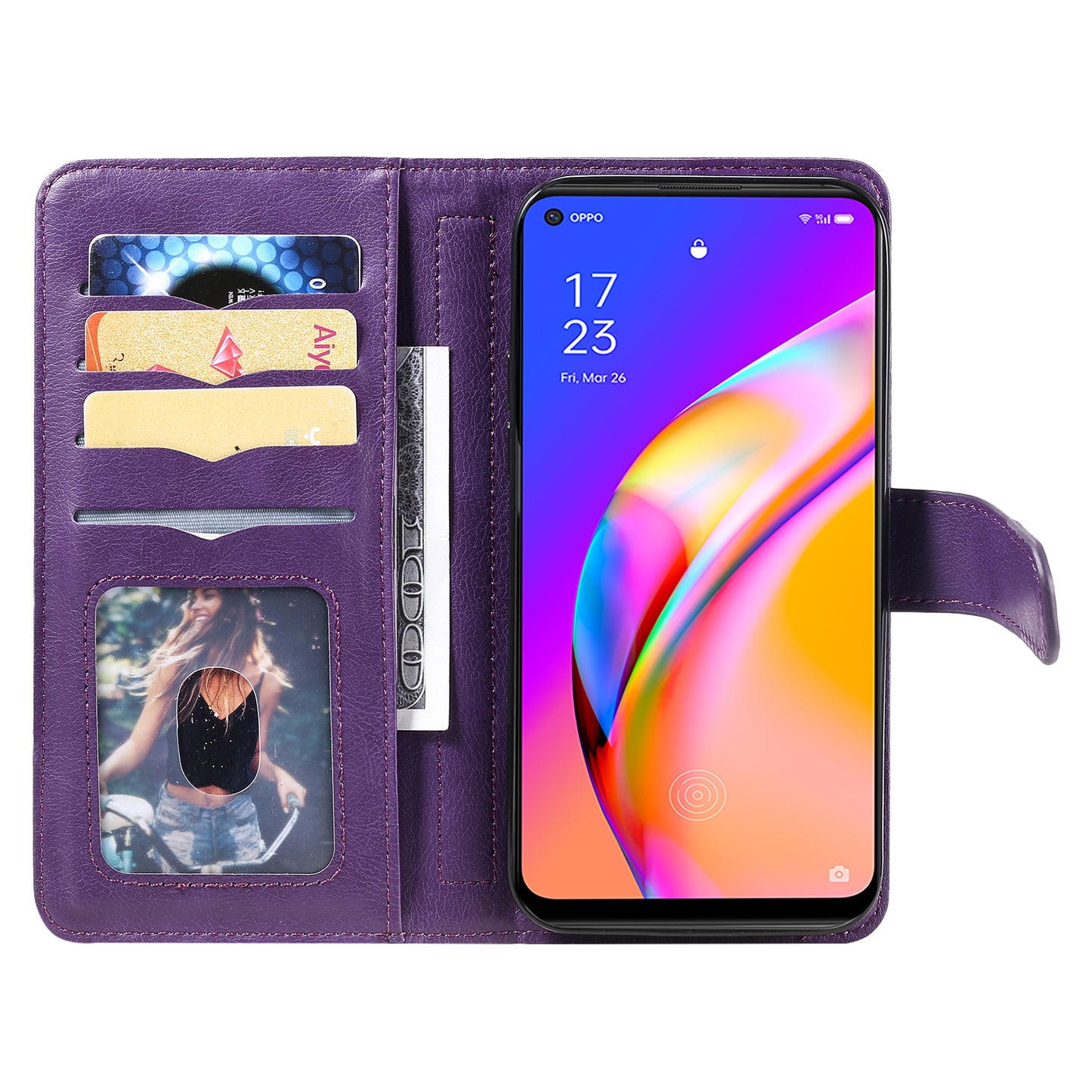 For Oppo A94 5G/F19 Pro+ 5G/Reno5 Z 5G/A95 5G KT Multi-functional Series-1 All-round Protection Stand Design Multi Card Slots Anti-scratch Leather Case with Wallet