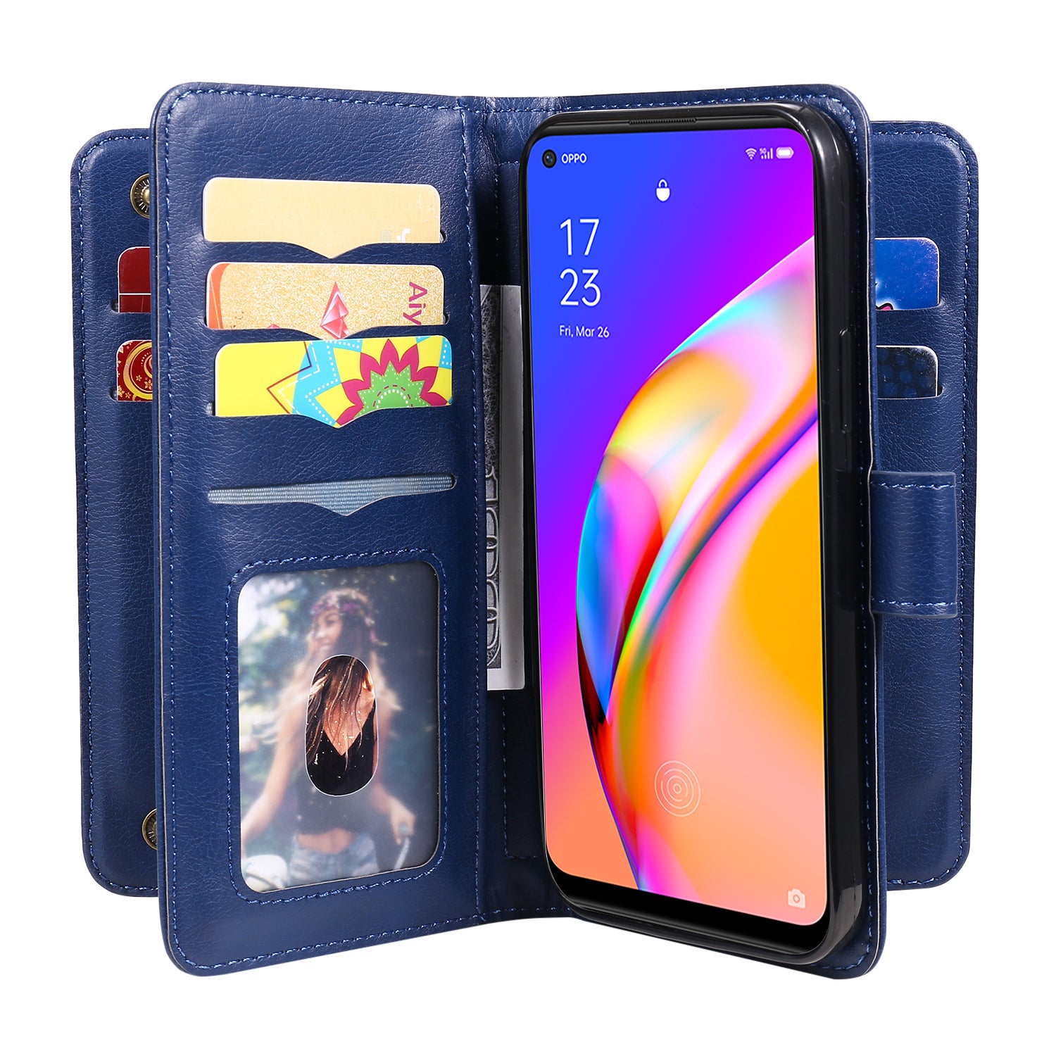 For Oppo A94 5G/F19 Pro+ 5G/Reno5 Z 5G/A95 5G KT Multi-functional Series-1 All-round Protection Stand Design Multi Card Slots Anti-scratch Leather Case with Wallet