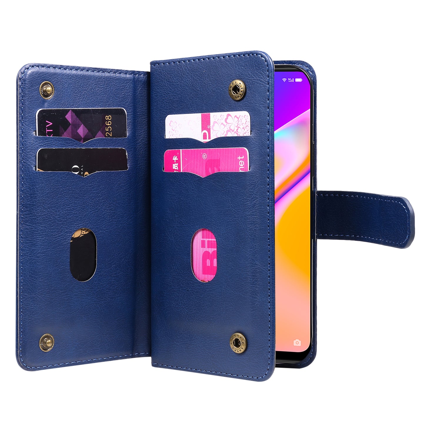 For Oppo A94 5G/F19 Pro+ 5G/Reno5 Z 5G/A95 5G KT Multi-functional Series-1 All-round Protection Stand Design Multi Card Slots Anti-scratch Leather Case with Wallet