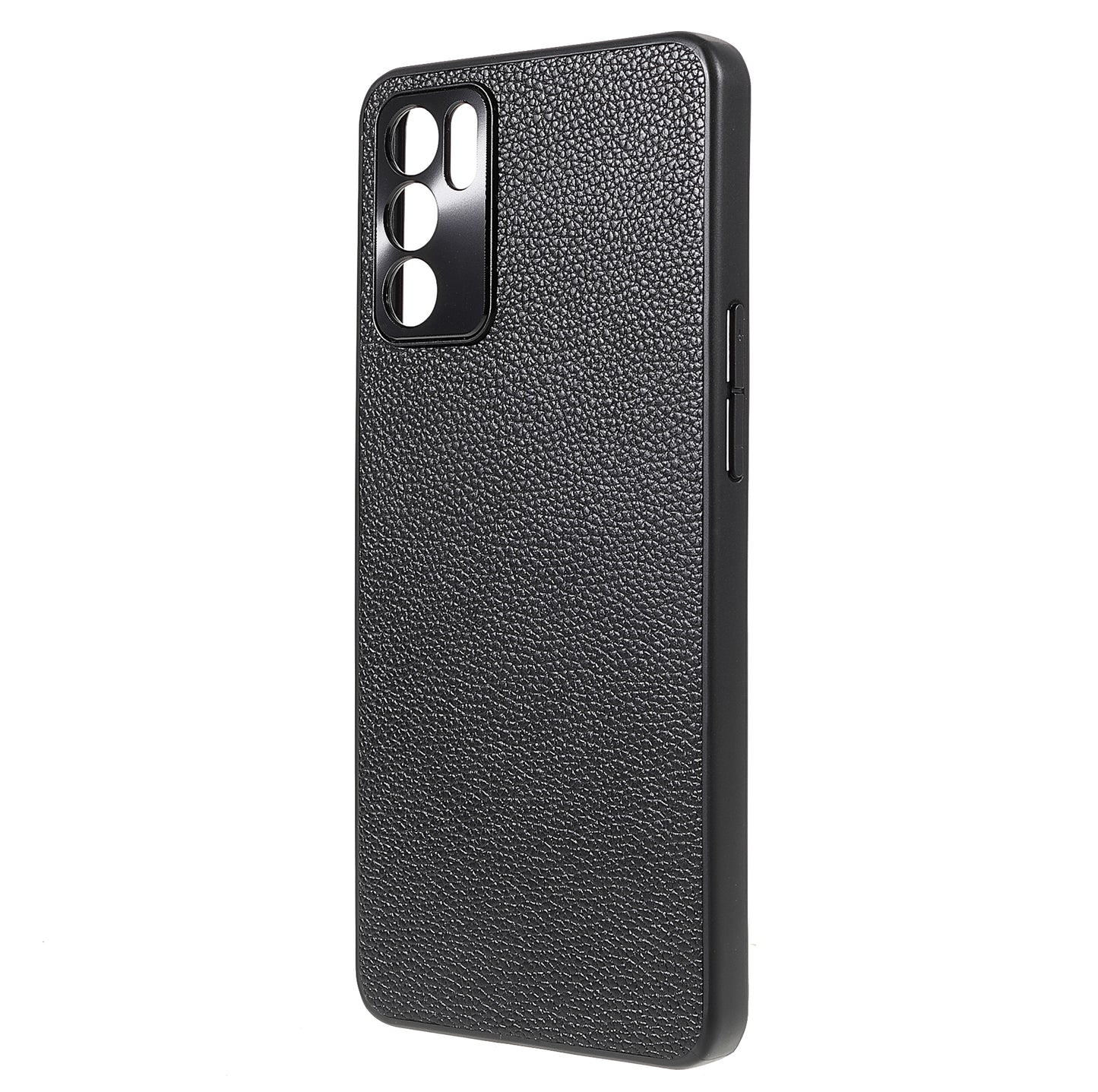 Litchi Texture Genuine Leather Coating TPU + PC Shockproof Phone Case Cover for Oppo Reno6 5G