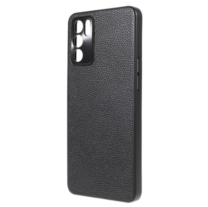 Litchi Texture Genuine Leather Coating TPU + PC Shockproof Phone Case Cover for Oppo Reno6 5G