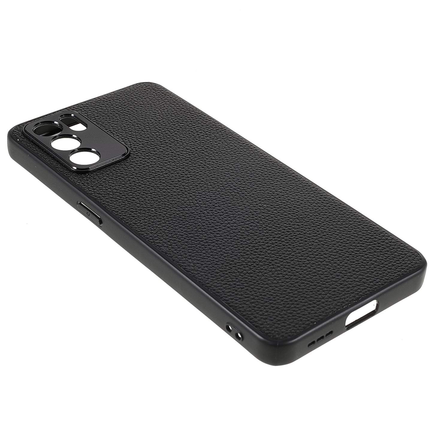 Litchi Texture Genuine Leather Coating TPU + PC Shockproof Phone Case Cover for Oppo Reno6 5G