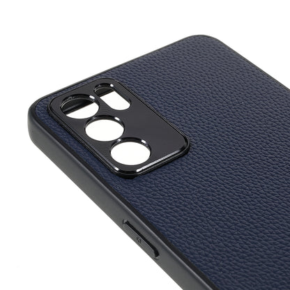 Litchi Texture Genuine Leather Coating TPU + PC Shockproof Phone Case Cover for Oppo Reno6 5G