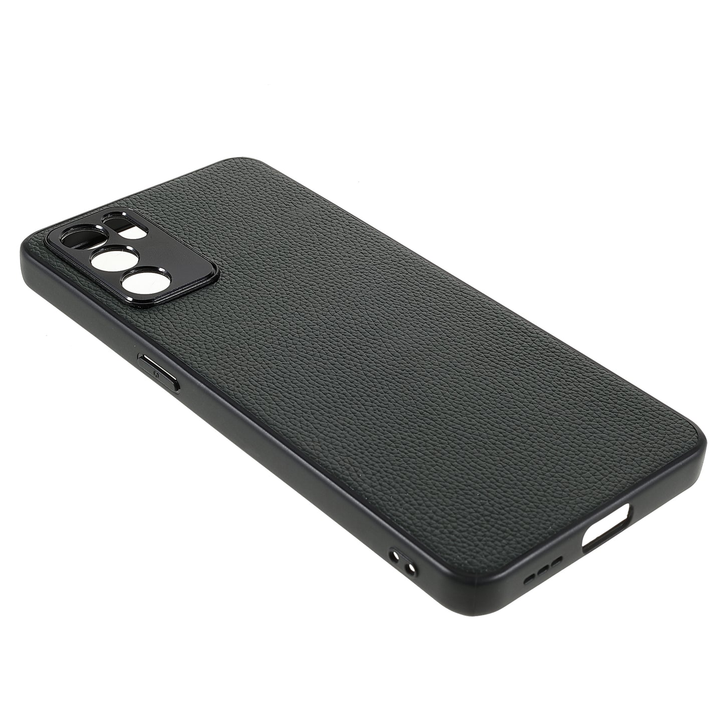 Litchi Texture Genuine Leather Coating TPU + PC Shockproof Phone Case Cover for Oppo Reno6 5G