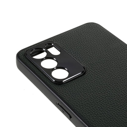 Litchi Texture Genuine Leather Coating TPU + PC Shockproof Phone Case Cover for Oppo Reno6 5G