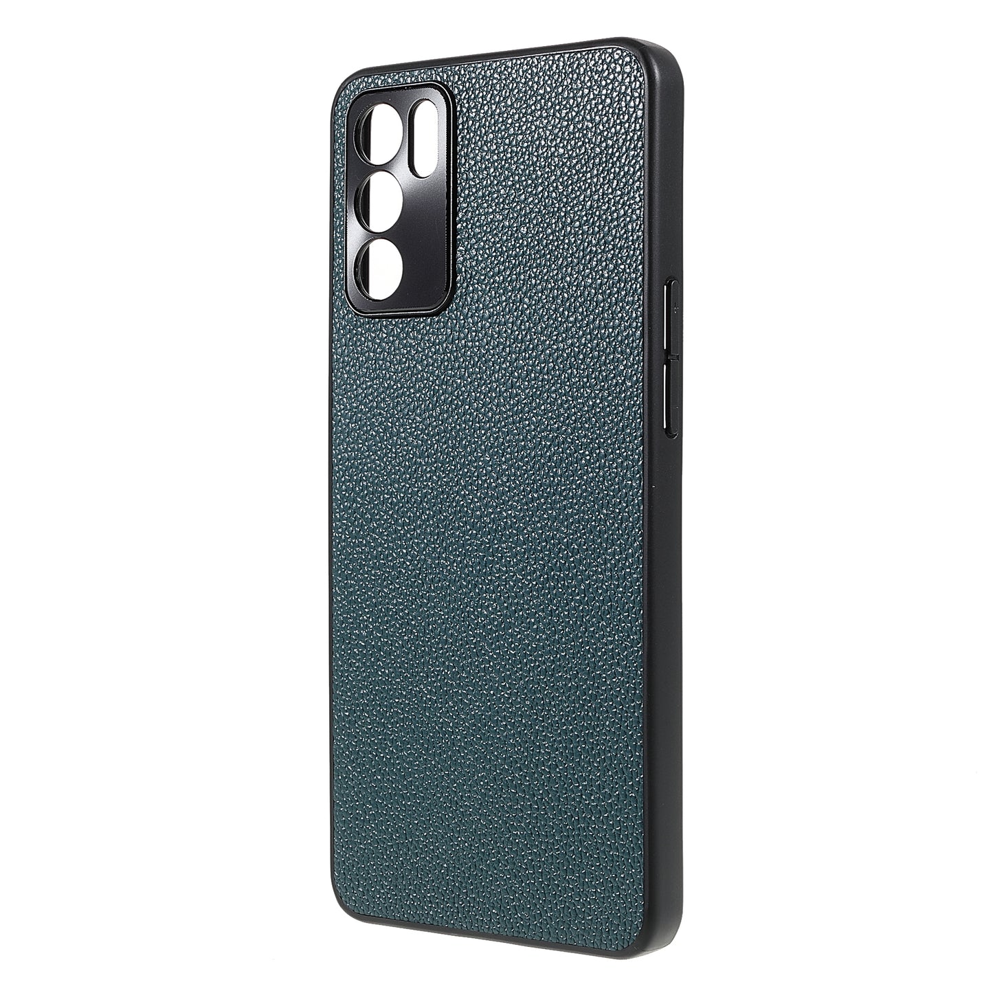 Litchi Texture Genuine Leather Coating TPU + PC Shockproof Phone Case Cover for Oppo Reno6 5G