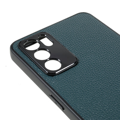 Litchi Texture Genuine Leather Coating TPU + PC Shockproof Phone Case Cover for Oppo Reno6 5G