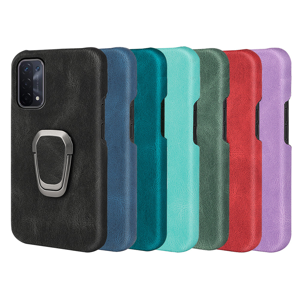 Anti-fall Protection PU Leather Coated PC Back Case with Kickstand Incomplete Covering Hard Shell for Oppo A54 5G/A93 5G/A74 5G