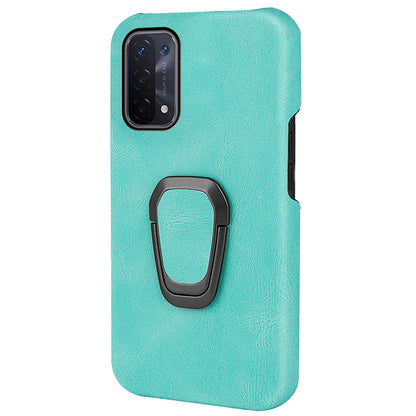 Anti-fall Protection PU Leather Coated PC Back Case with Kickstand Incomplete Covering Hard Shell for Oppo A54 5G/A93 5G/A74 5G