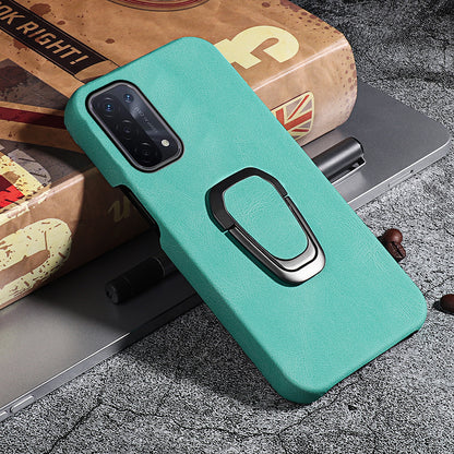 Anti-fall Protection PU Leather Coated PC Back Case with Kickstand Incomplete Covering Hard Shell for Oppo A54 5G/A93 5G/A74 5G