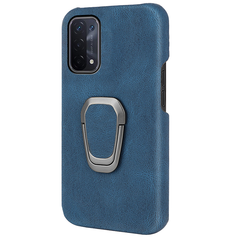 Anti-fall Protection PU Leather Coated PC Back Case with Kickstand Incomplete Covering Hard Shell for Oppo A54 5G/A93 5G/A74 5G