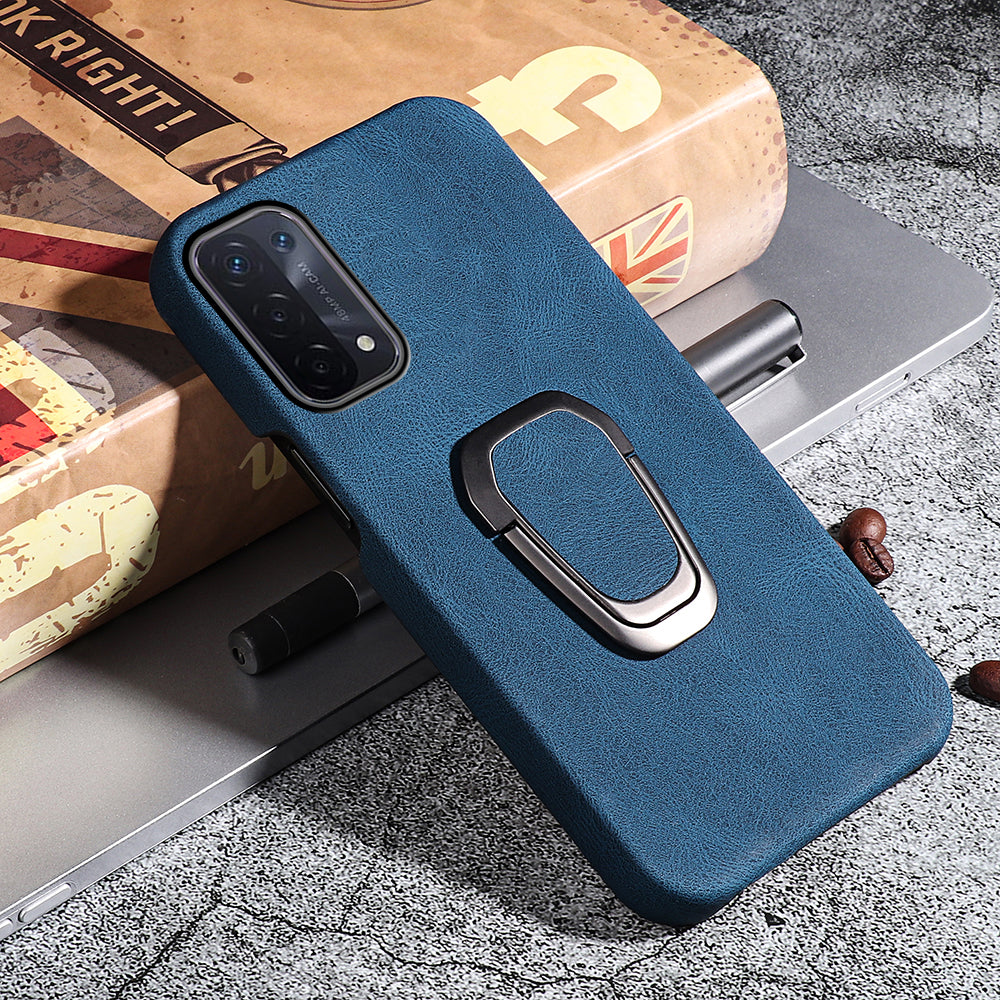 Anti-fall Protection PU Leather Coated PC Back Case with Kickstand Incomplete Covering Hard Shell for Oppo A54 5G/A93 5G/A74 5G