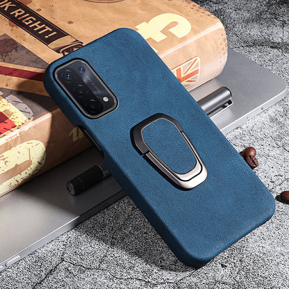 Anti-fall Protection PU Leather Coated PC Back Case with Kickstand Incomplete Covering Hard Shell for Oppo A54 5G/A93 5G/A74 5G