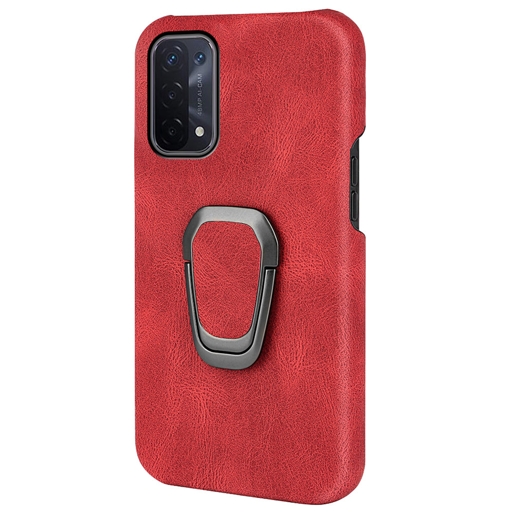 Anti-fall Protection PU Leather Coated PC Back Case with Kickstand Incomplete Covering Hard Shell for Oppo A54 5G/A93 5G/A74 5G