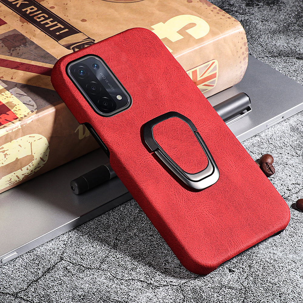 Anti-fall Protection PU Leather Coated PC Back Case with Kickstand Incomplete Covering Hard Shell for Oppo A54 5G/A93 5G/A74 5G